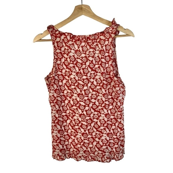Old Navy Red & White Floral Ruffle Neck Tank Top M - Picture 2 of 4